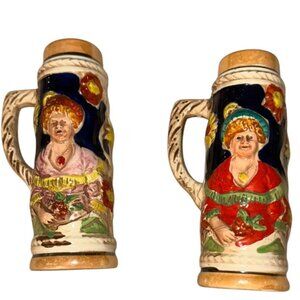 Vintage Lustre German Beer Stein Salt/Pepper Shakers 1950s Japan